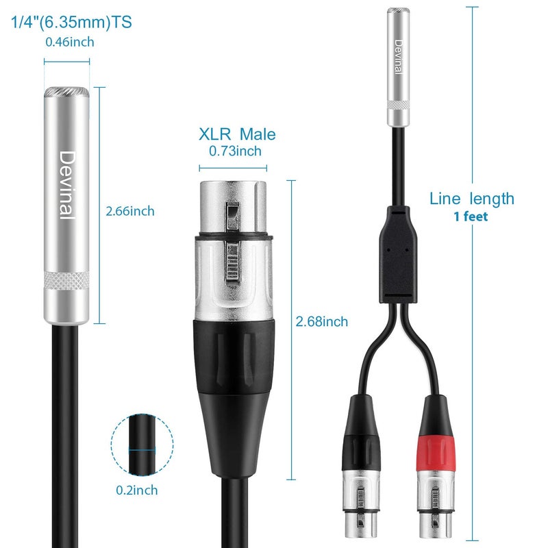 Devinal 1/4" Female to Dual XLR Y Cable - 6.35mm TRS to 2 XLR Microphone Converter - 1FT Audio Breakout Cord - Image 2